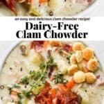 Pinterest image for dairy free clam chowder.