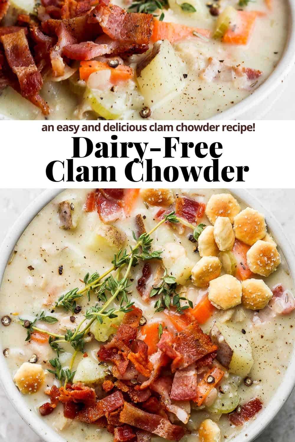 Pinterest image for dairy free clam chowder.