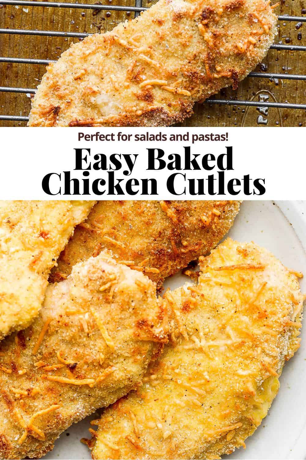 Pinterest image for baked chicken cutlets.