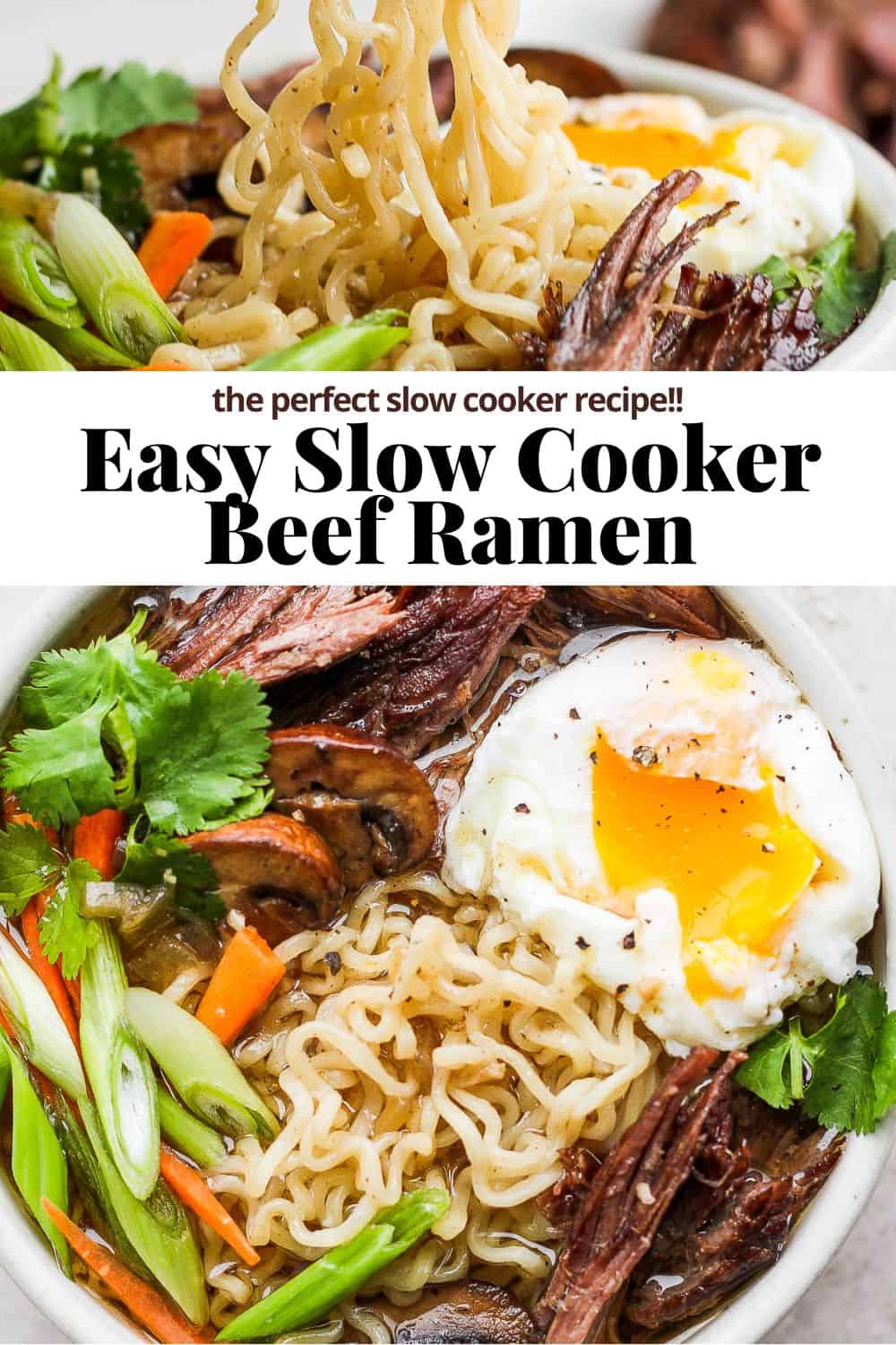 Pinterest image for slow cooker beef ramen.