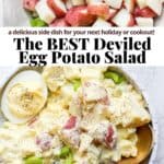 Pinterest image for the best deviled egg potato salad recipe.