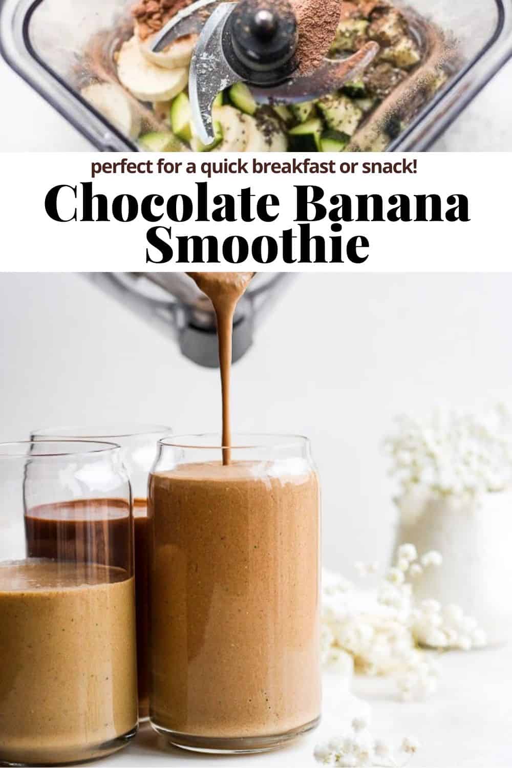 Pinterest image for a chocolate banana smoothie.