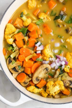 A simple curried cauliflower soup recipe.