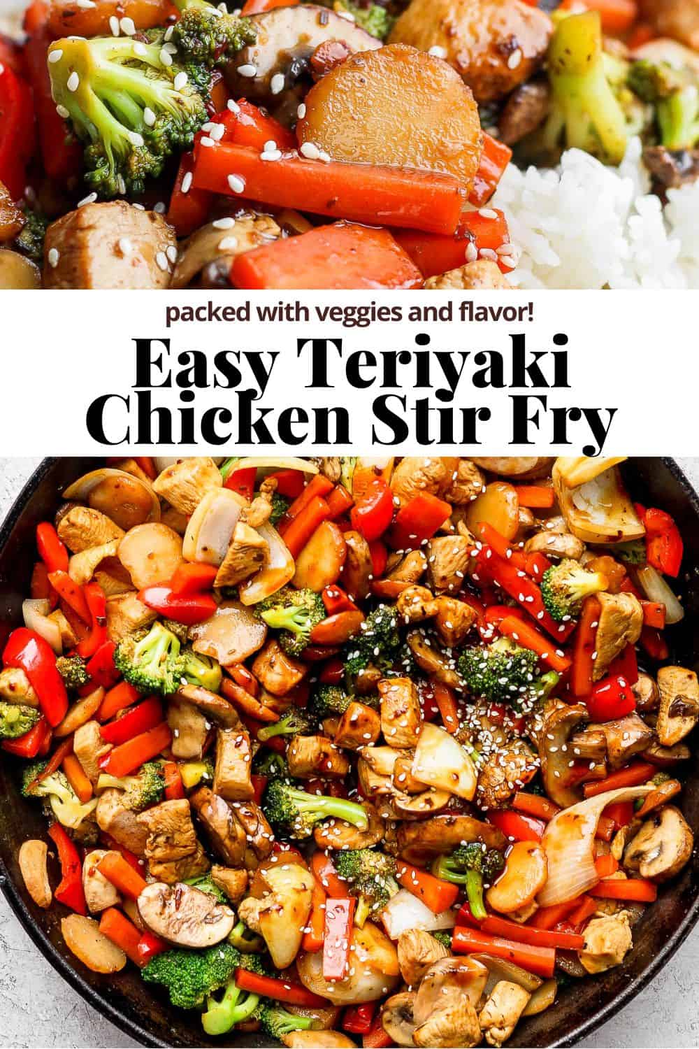 Pinterest image for teriyaki chicken stir fry.