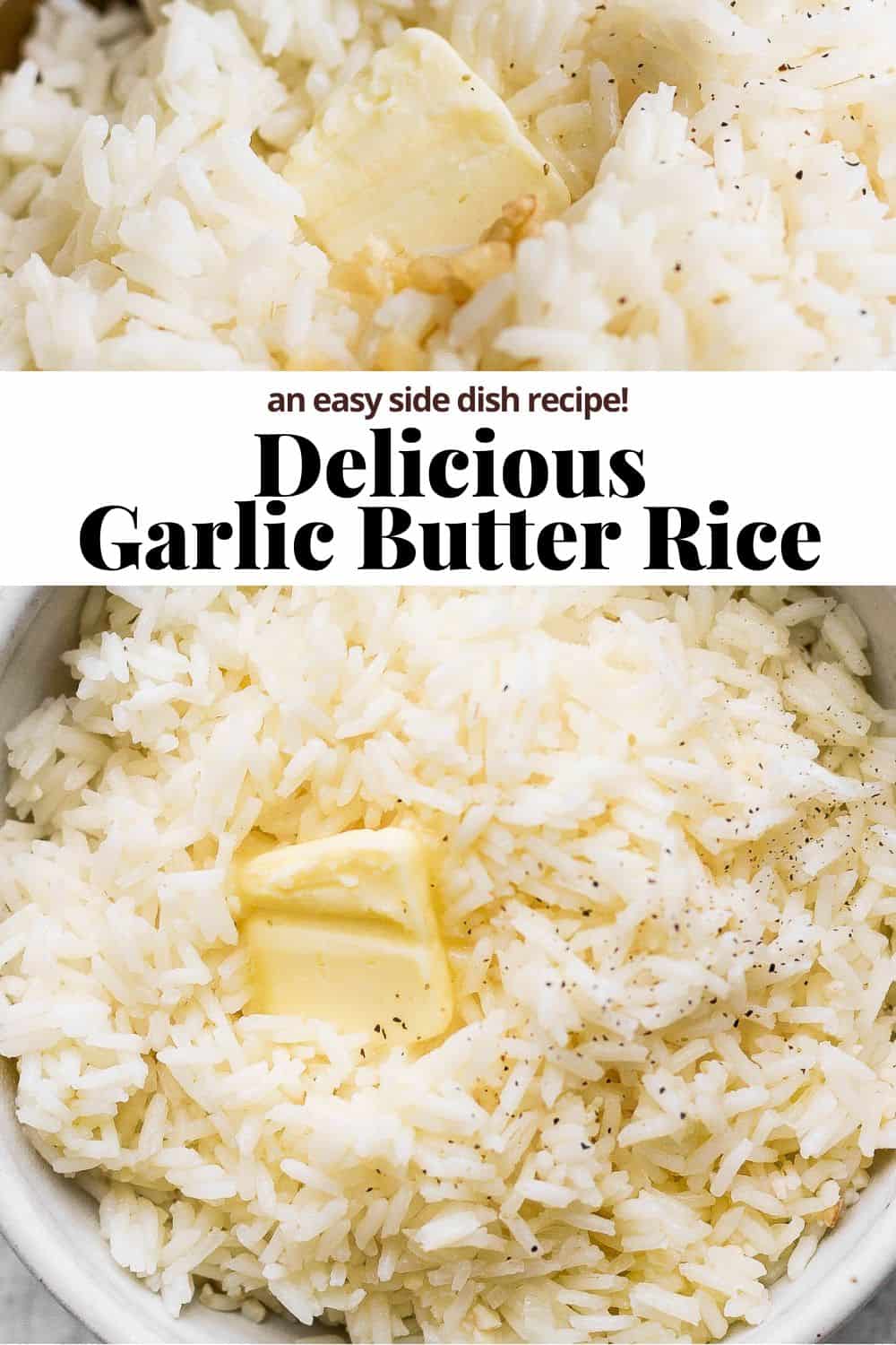 Pinterest image for garlic butter rice.