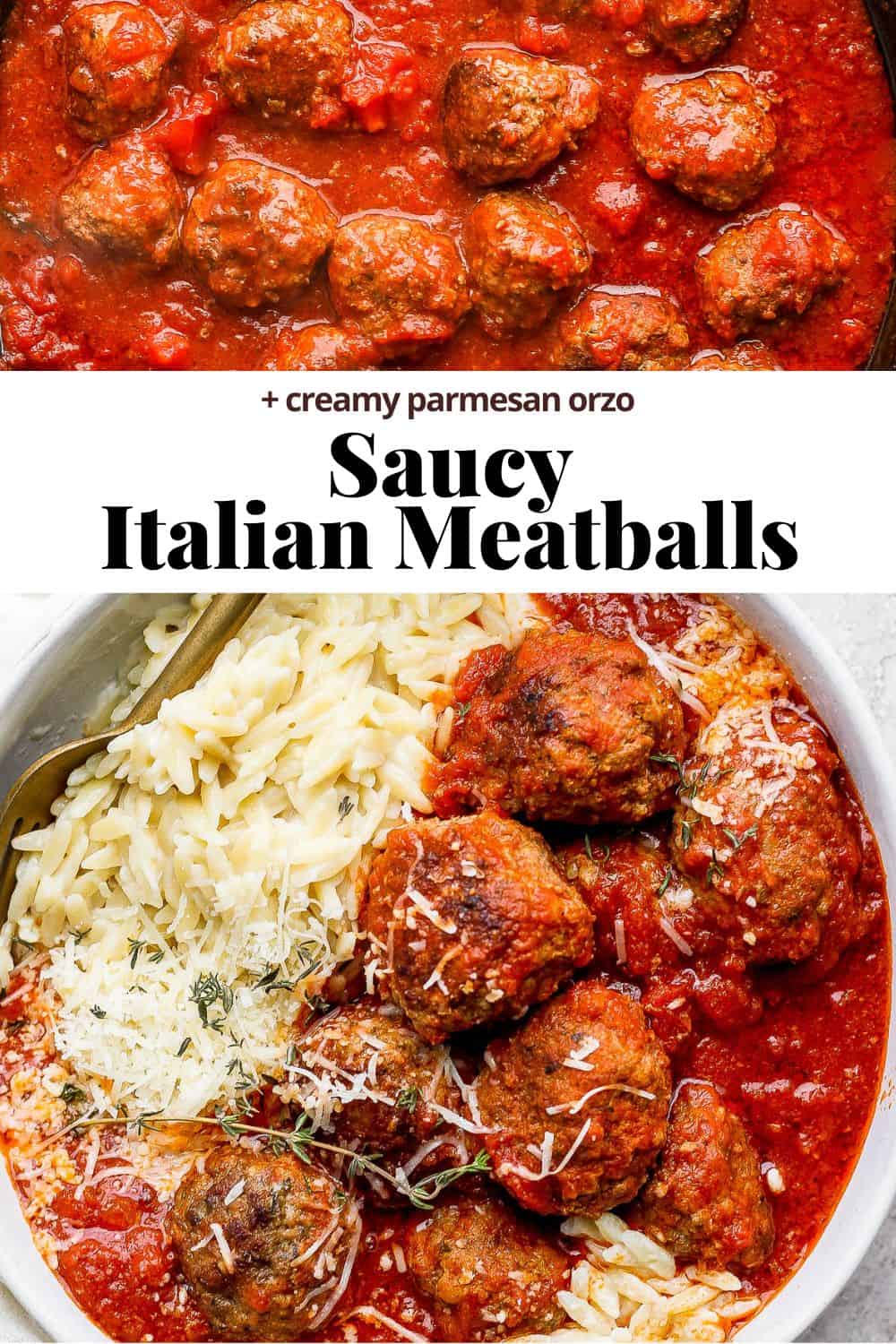 Pinterest image for saucy italian meatballs.