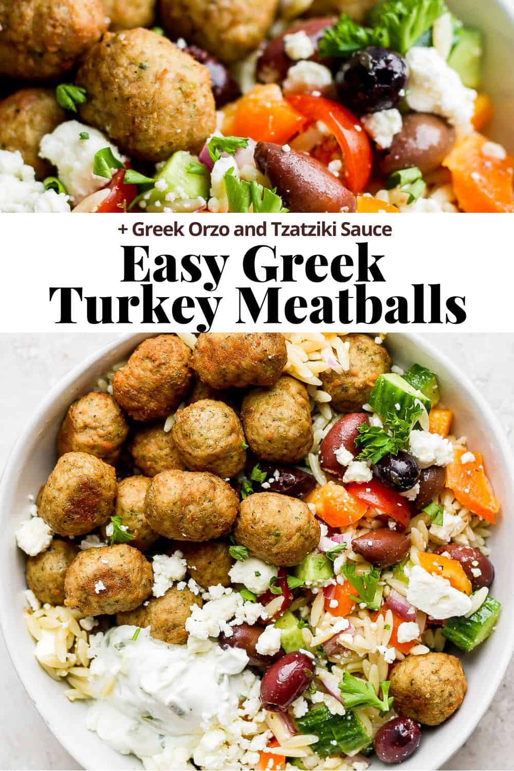 Pinterest image for greek turkey meatballs.