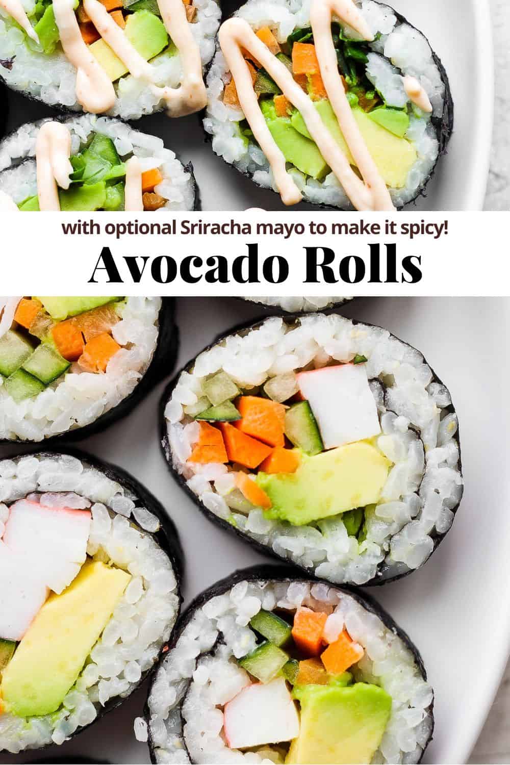 Pinterest image for avocado rolls.