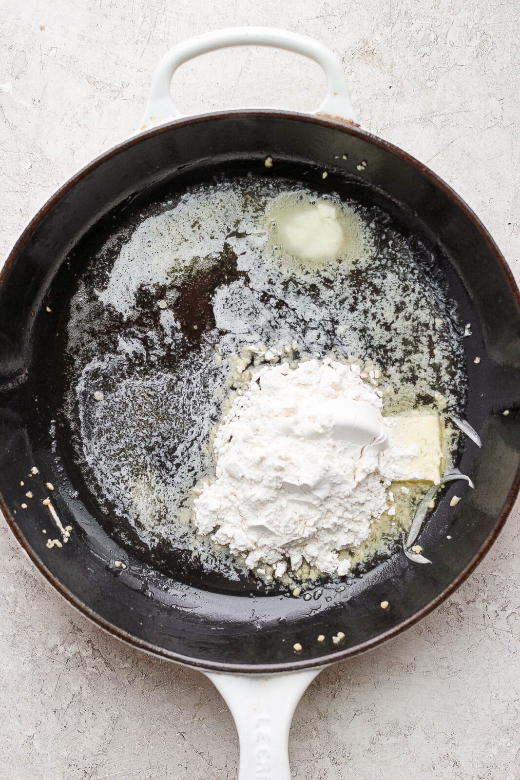Melted butter and flour in a skillet