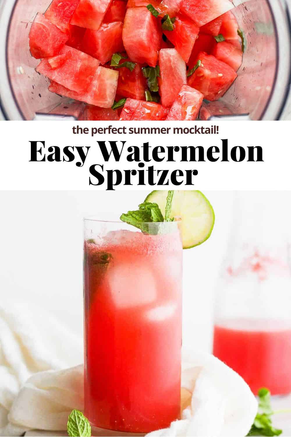 Pinterest image for an easy watermelon spritzer.