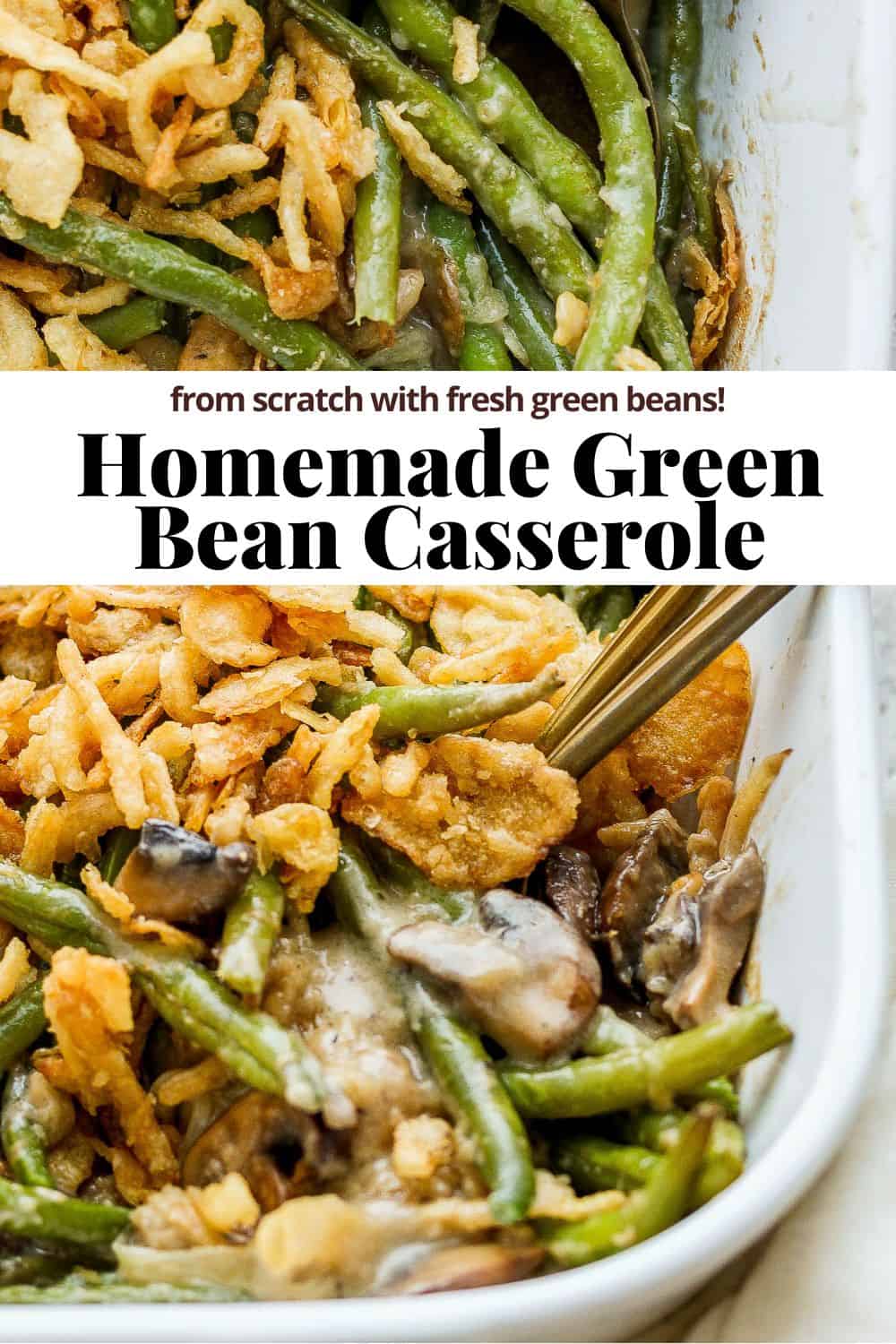 Pinterest image for homemade green bean casserole.