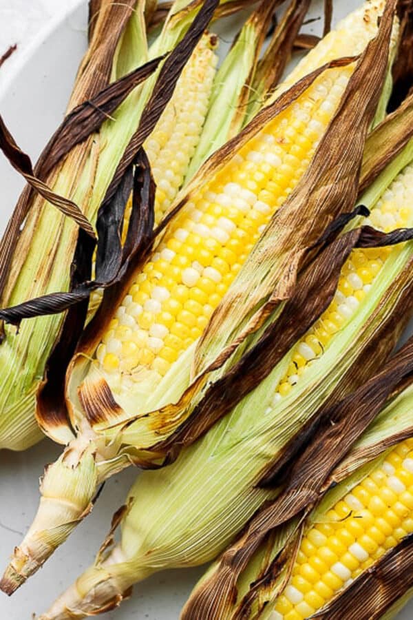 The best grilled corn on the cob in husk.