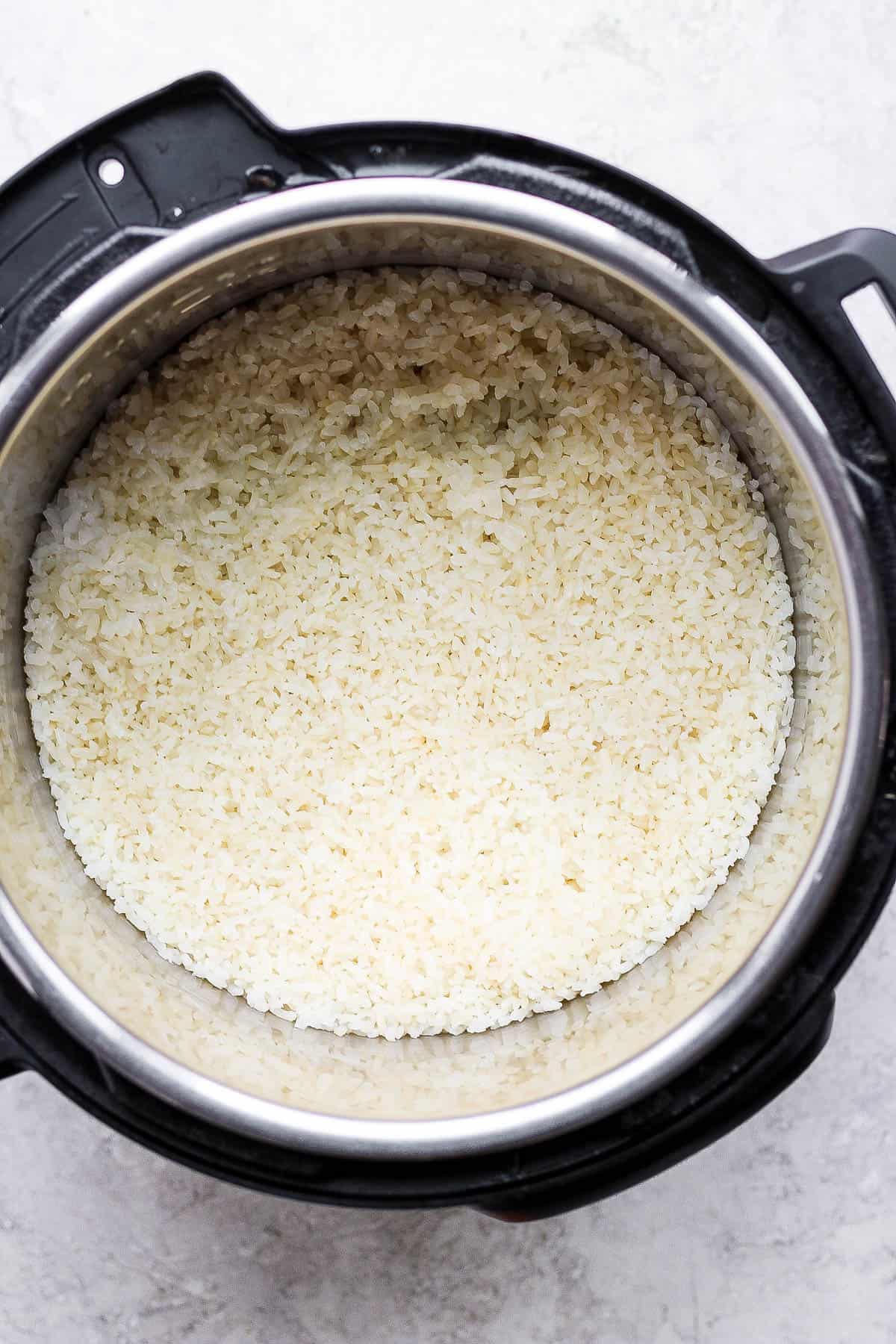 Fully cooked sushi rice in the Instant Pot.