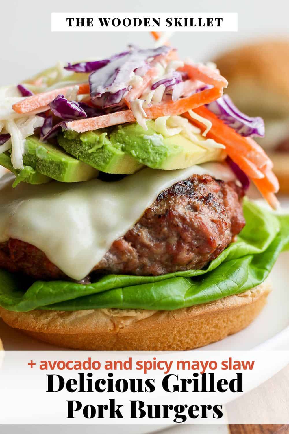 Pinterest image for grilled pork burgers.