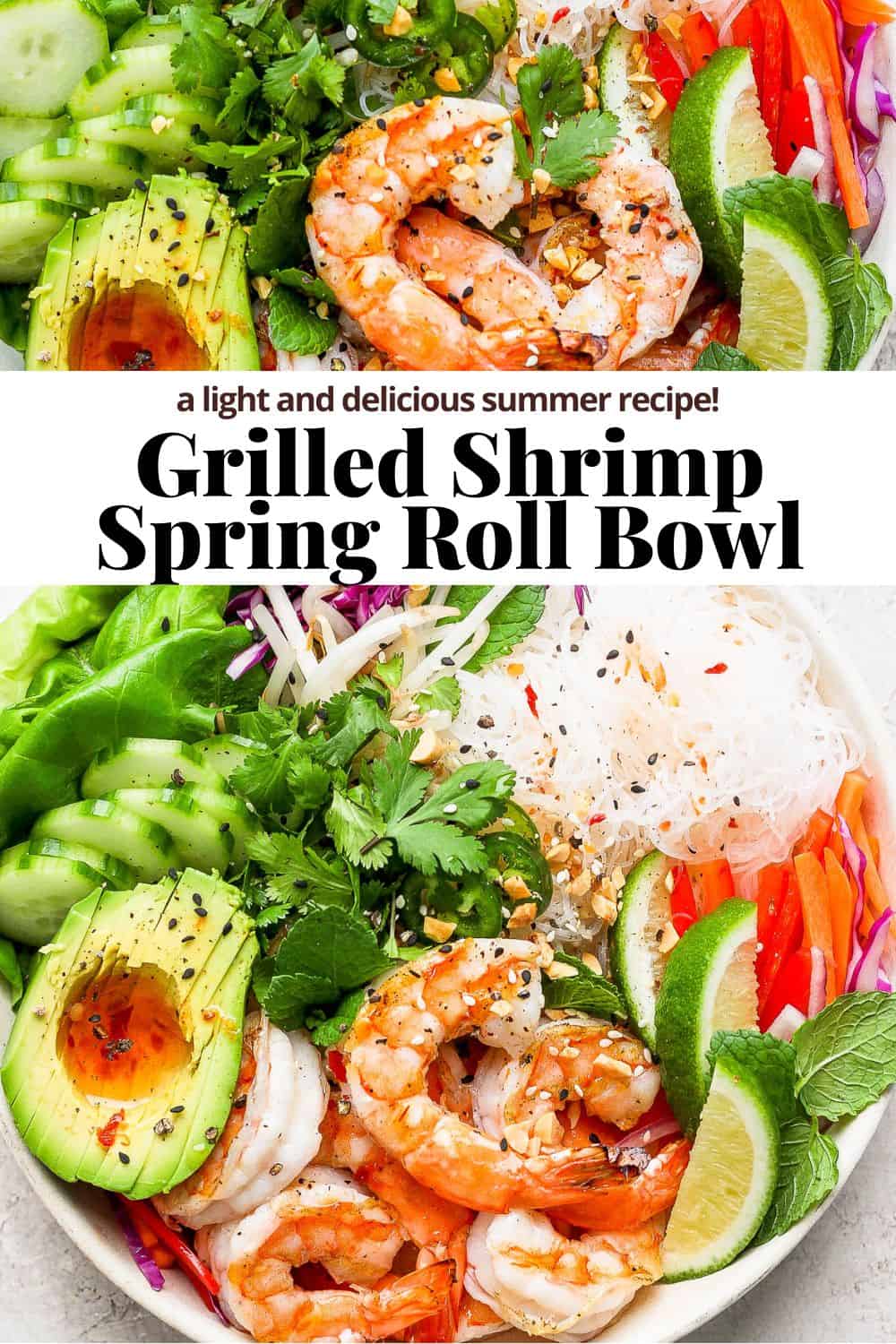 Pinterest image for shrimp spring roll bowls.