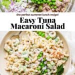 Pinterest image for easy tuna macaroni salad.