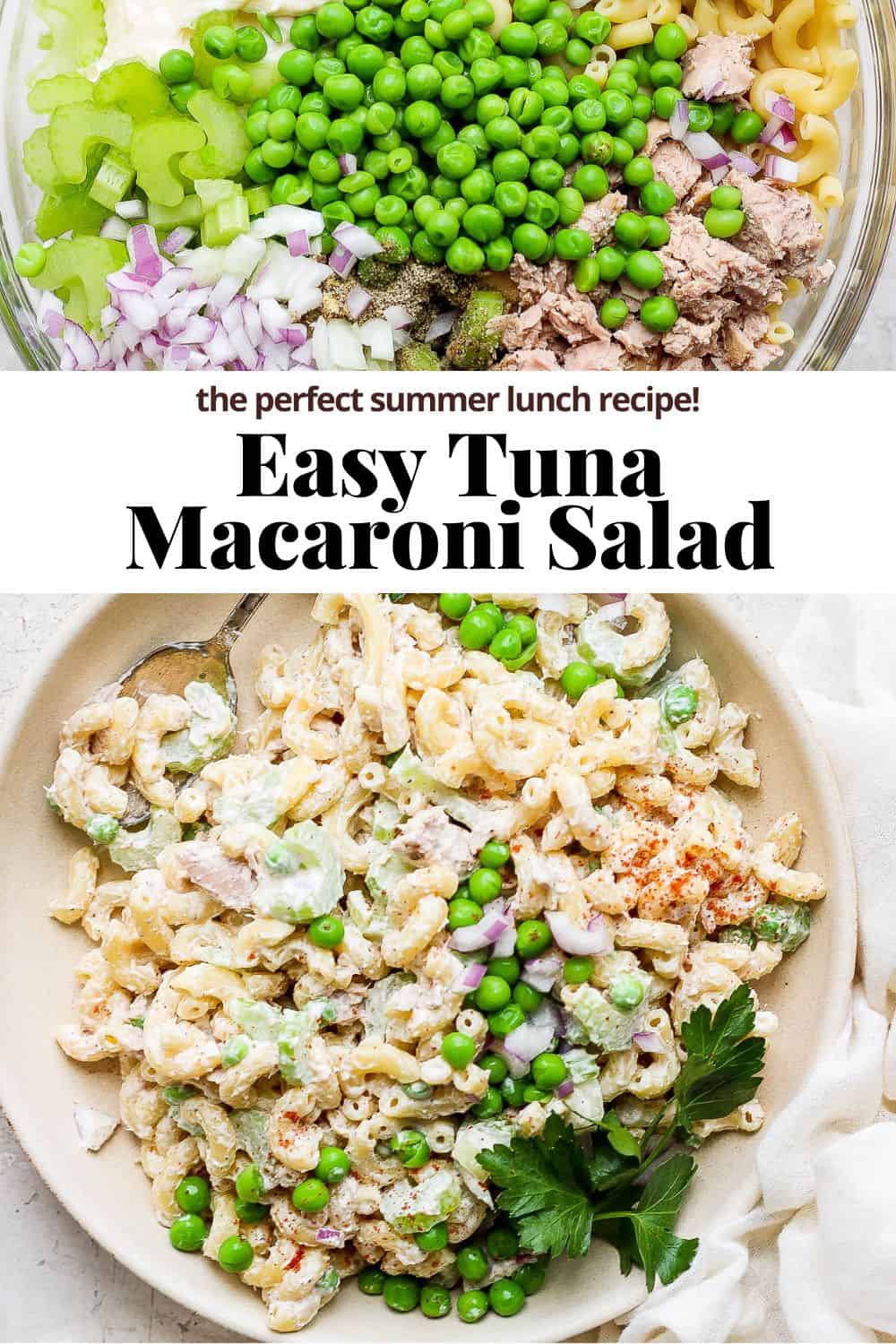 Pinterest image for tuna macaroni salad.