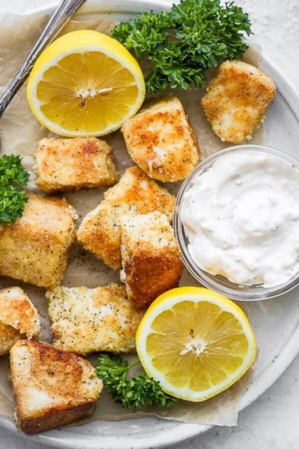 Super easy baked fish nuggets recipe.