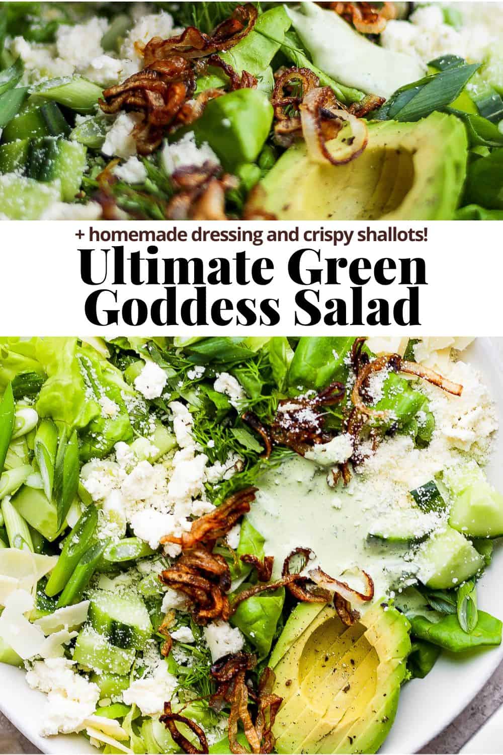 Pinterest image for green goddess salad.