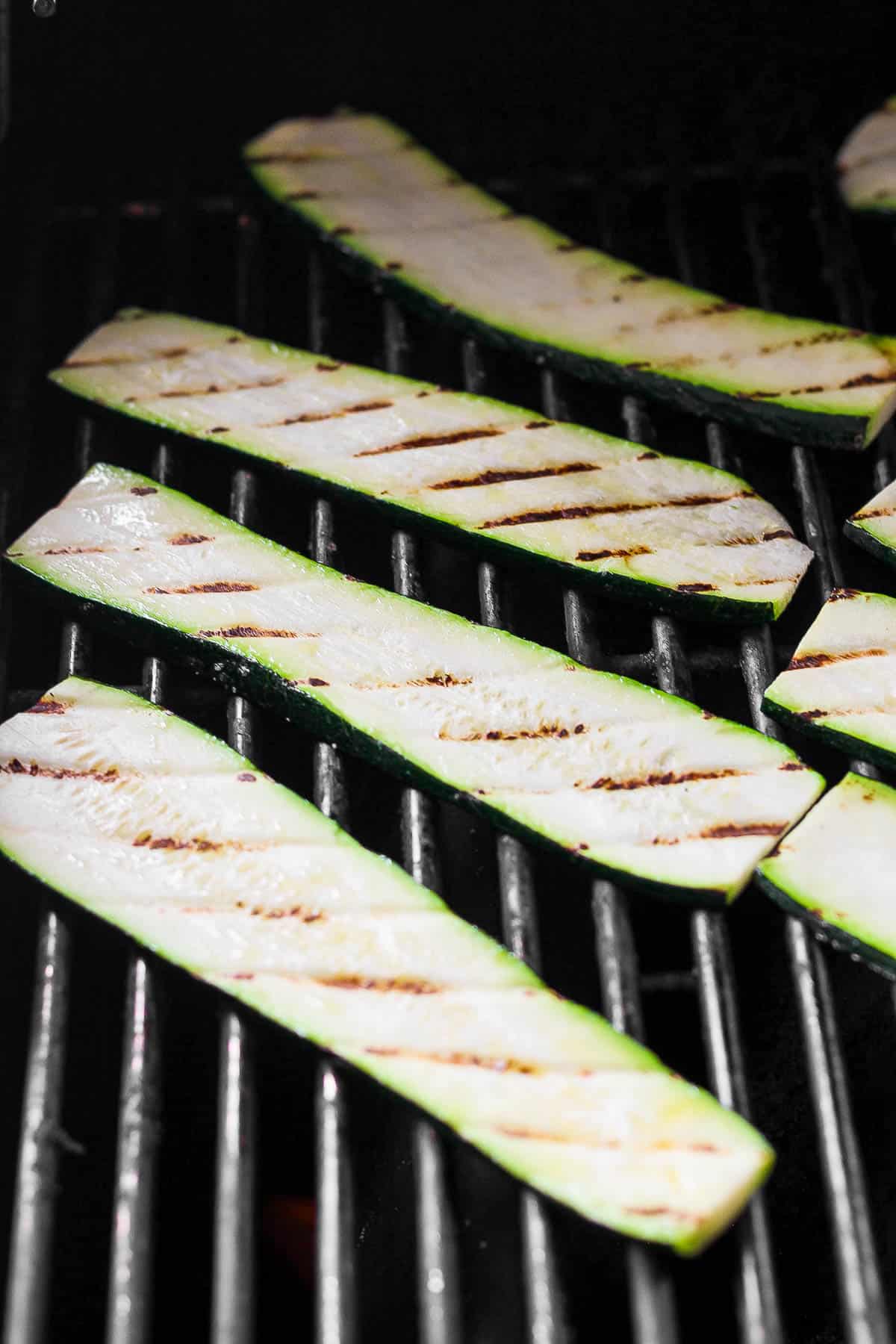Zucchini planks on the grill.