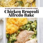 Pinterest image for chicken broccoli alfredo bake.