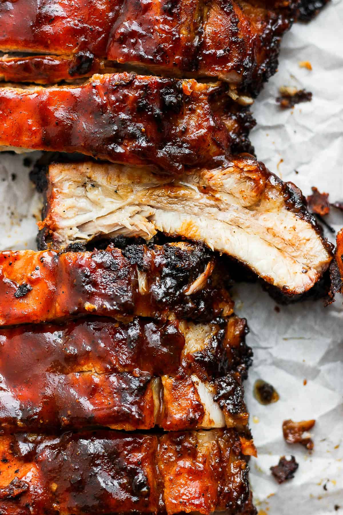 Marinated ribs after being cooked on the grill.