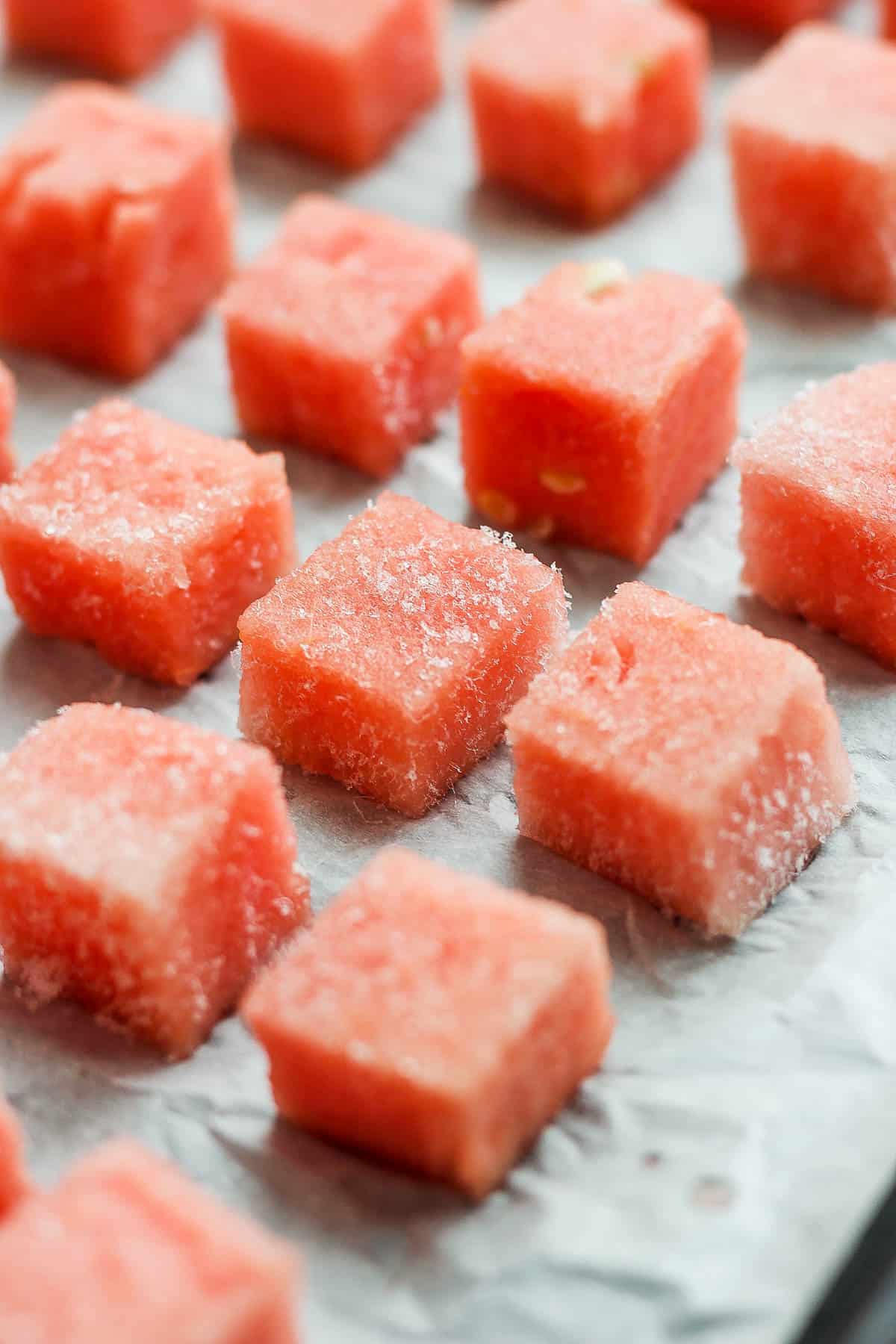 A tutorial on how to easily freeze fresh watermelon.