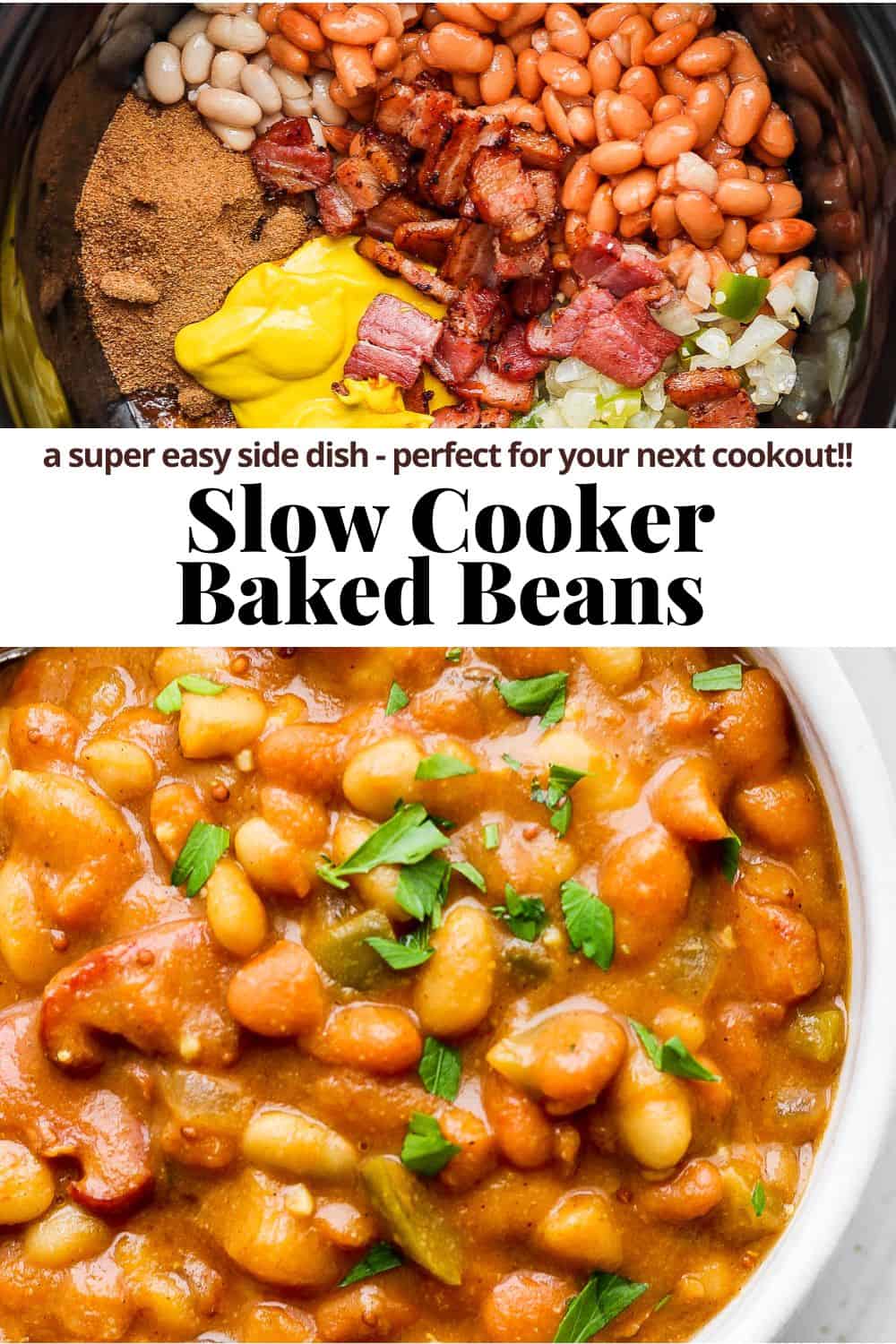 Pinterest image for slow cooker baked beans.