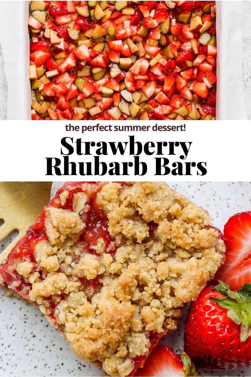 Pinterest image for strawberry rhubarb bars.