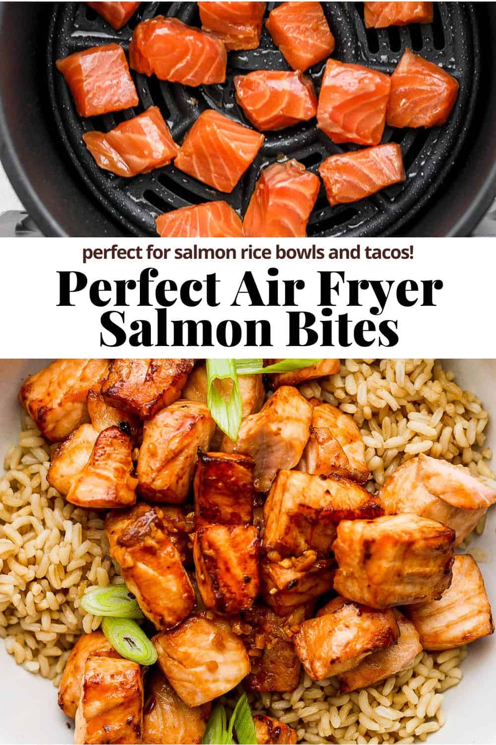 Pinterest image for air fryer salmon bites.