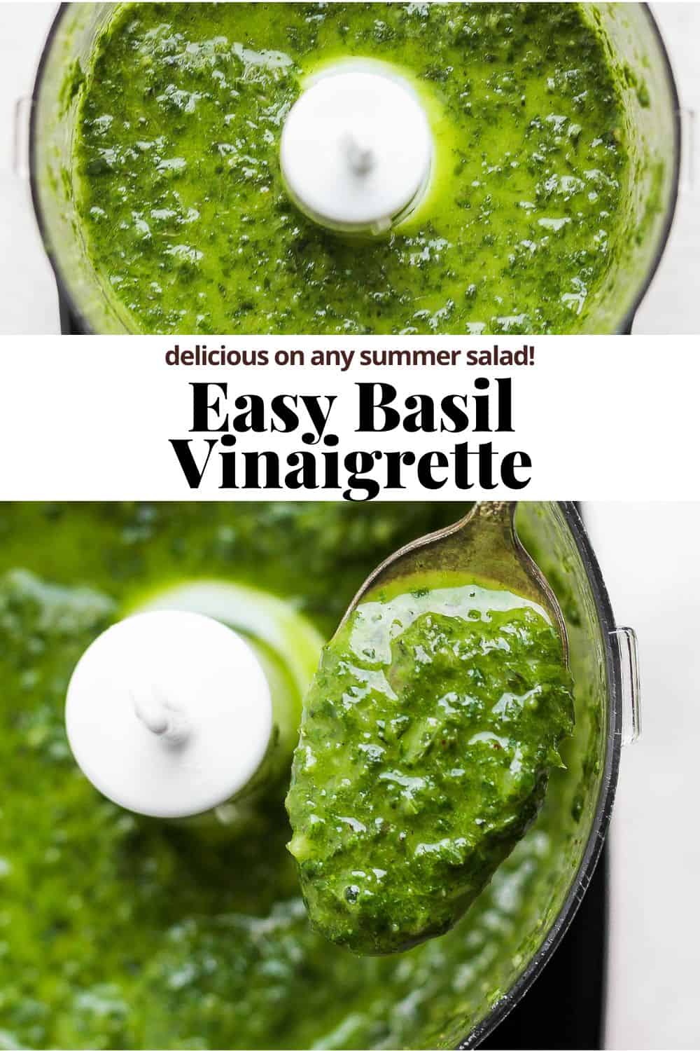Pinterest image for an easy basil vinaigrette.