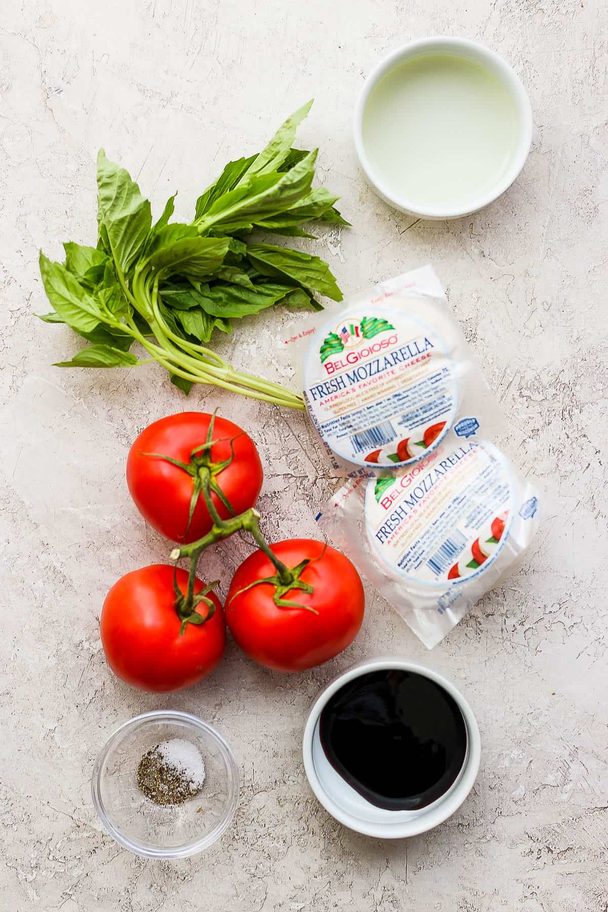 Ingredients for a fresh caprese salad.