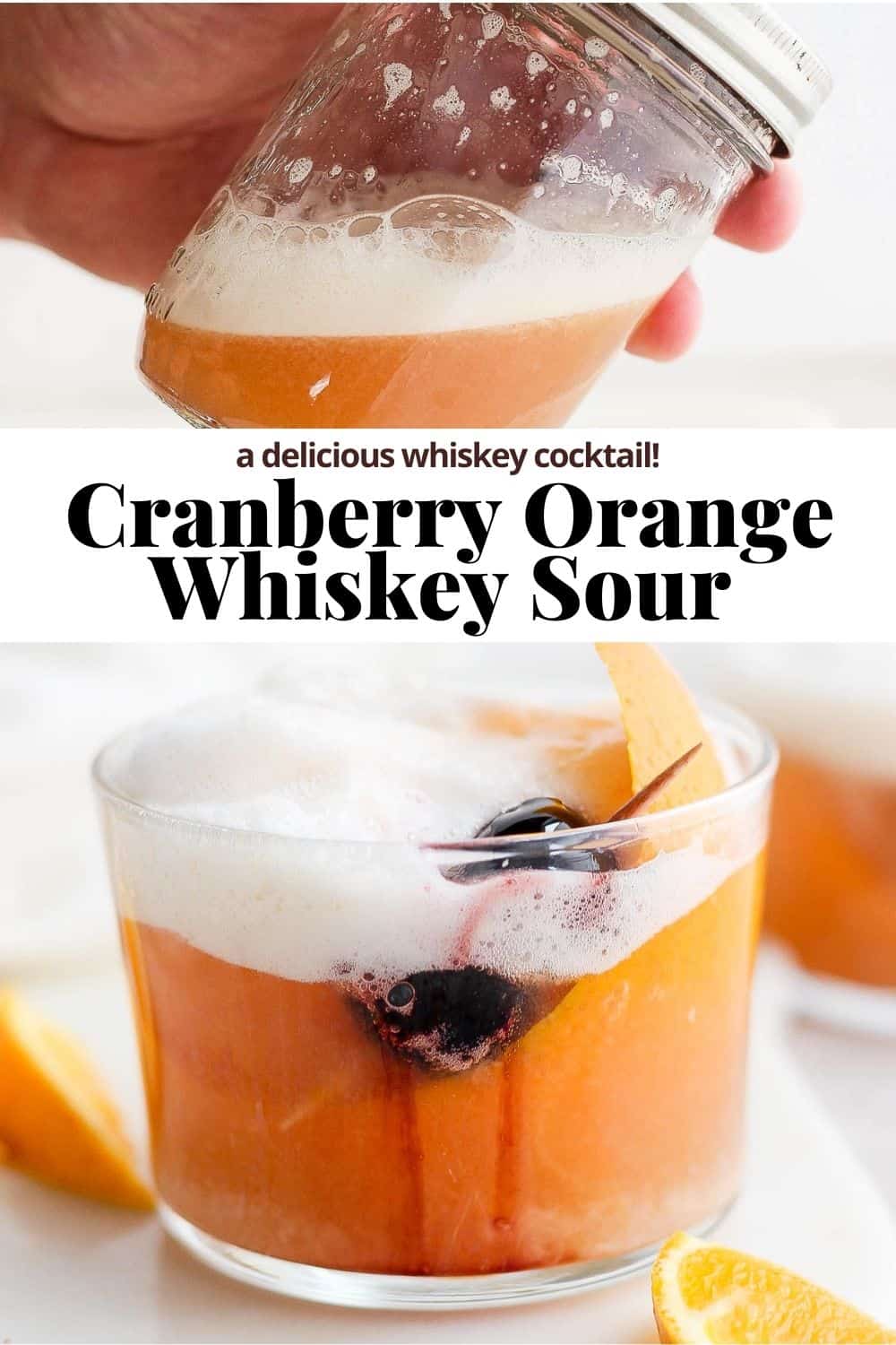 Pinterest image for a cranberry whiskey sour.