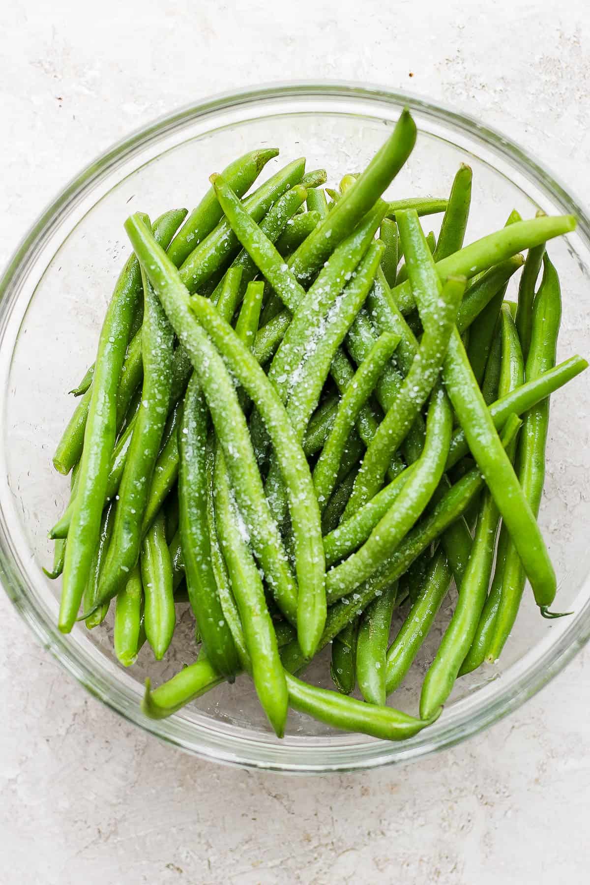 Salt sprinkled on the green beans.