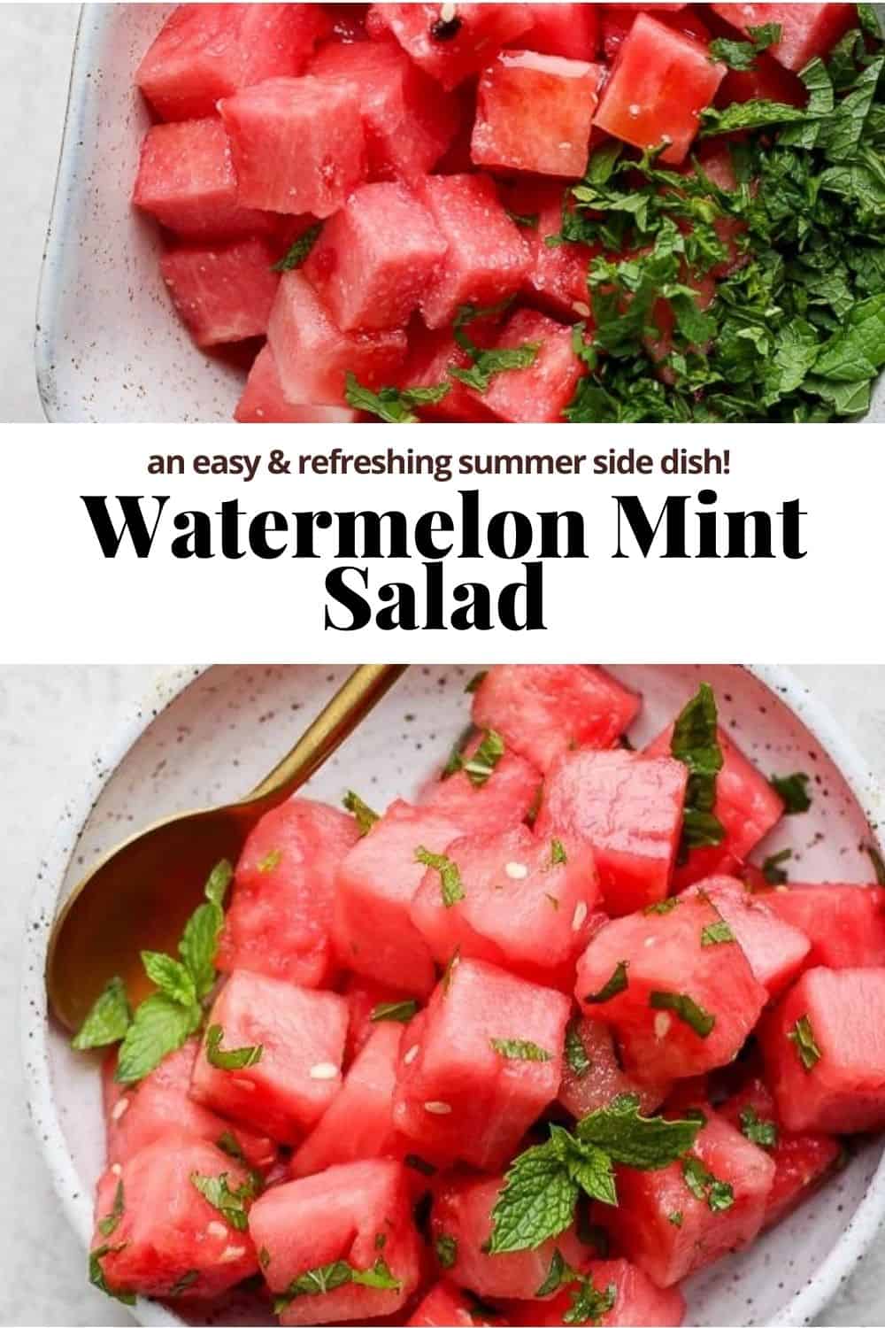 Pinterest image for watermelon mint salad.