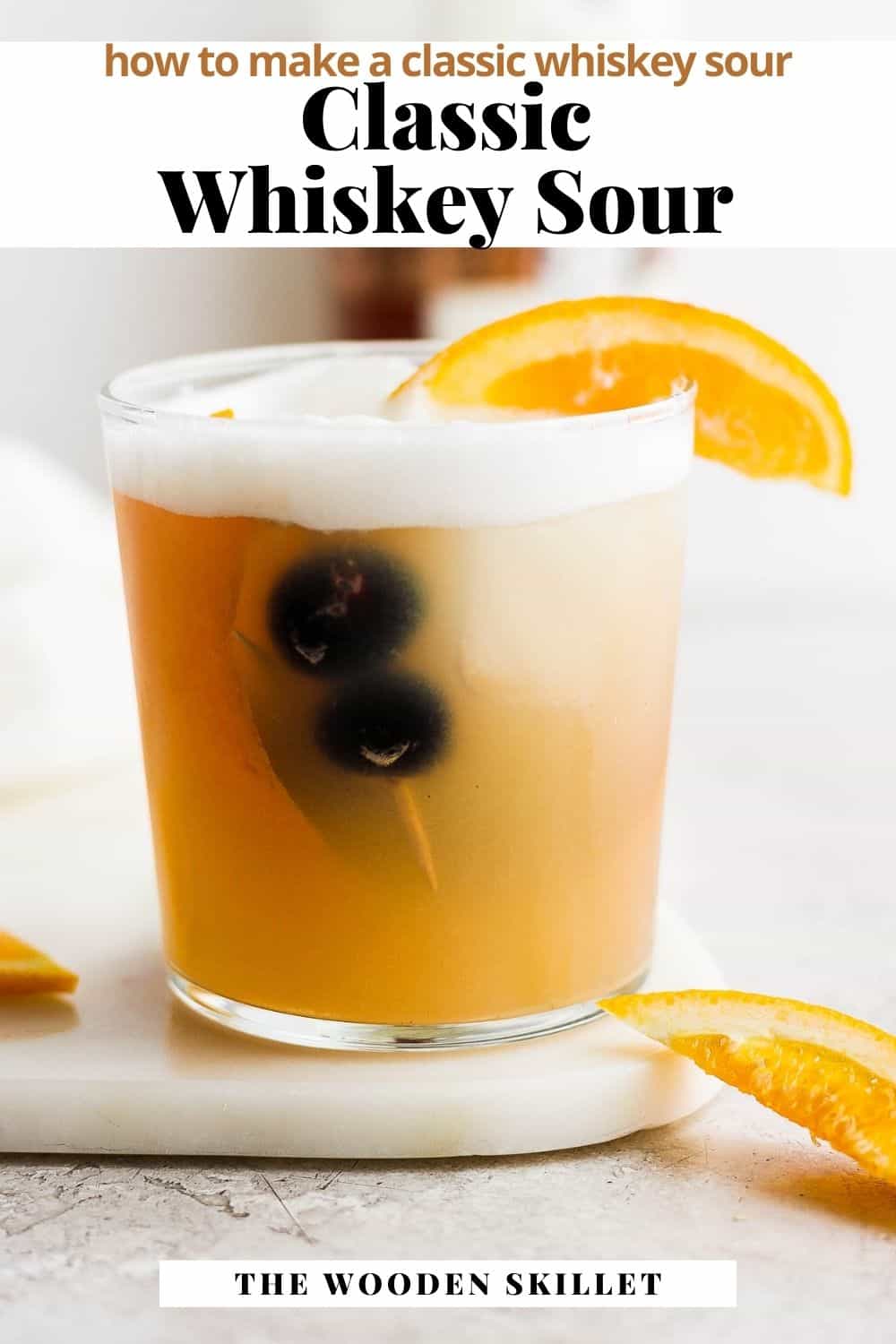 Pinterest image for a classic whiskey sour.