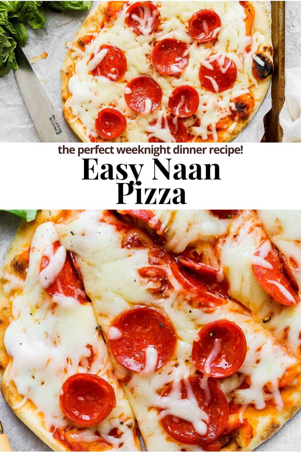 Pinterest image for naan pizzas.