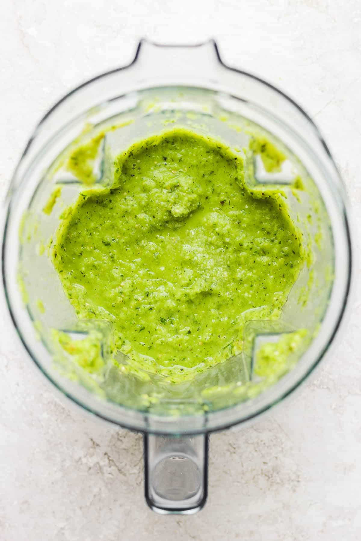Fully blended salsa verde in a blender.