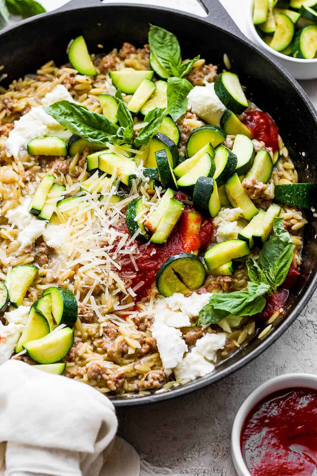 Sausage Zucchini Skillet + Orzo The Wooden Skillet
