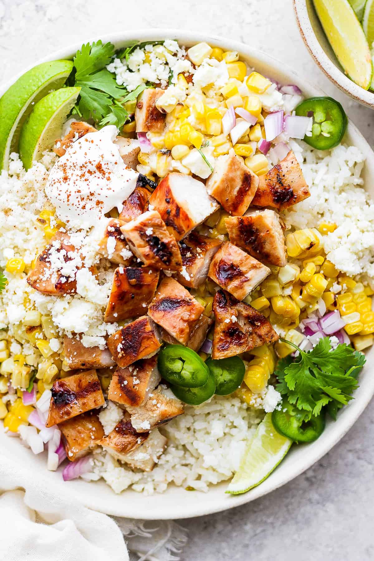 The best street corn chicken rice bowl recipe.