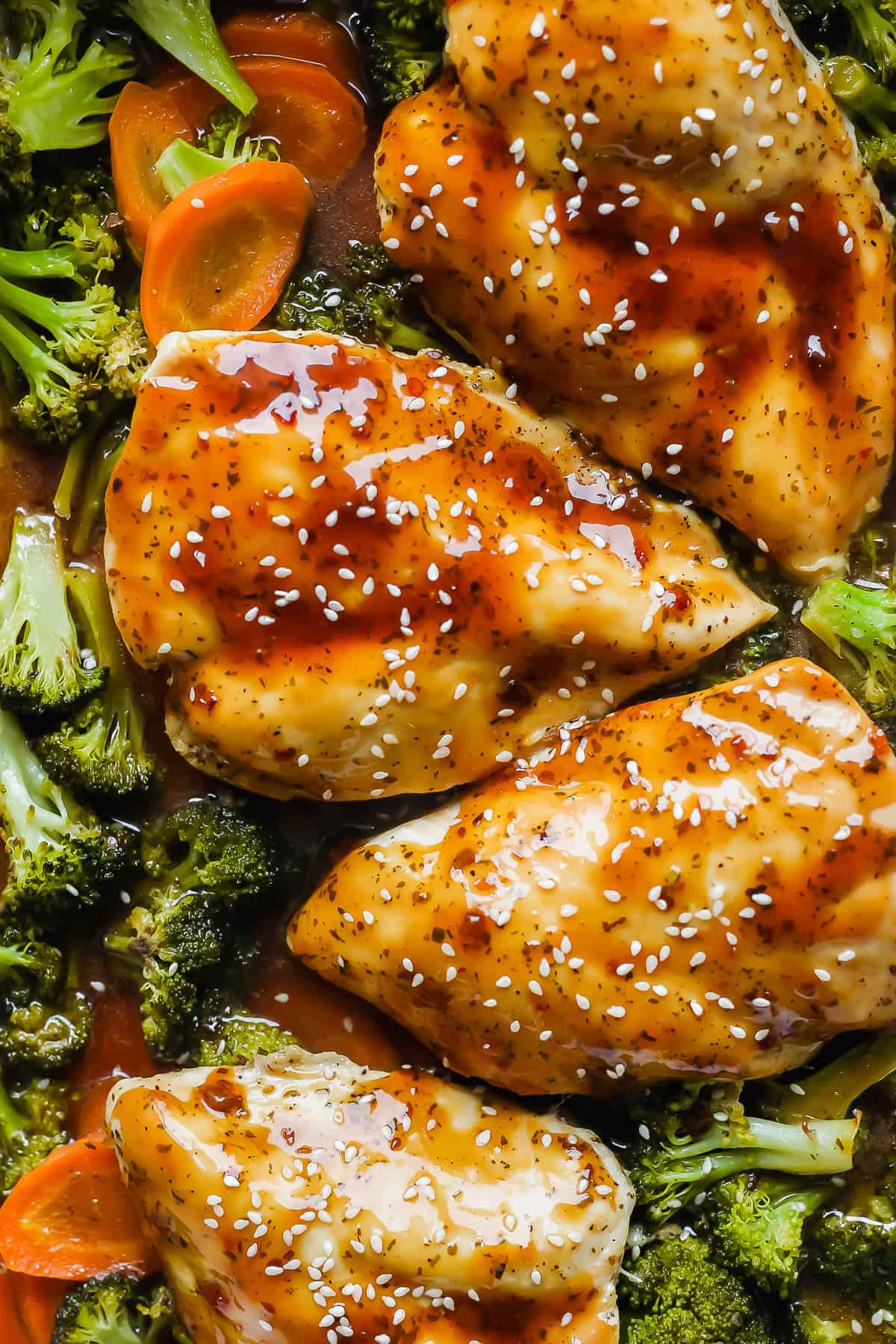 A close up of the baked teriyaki chicken.