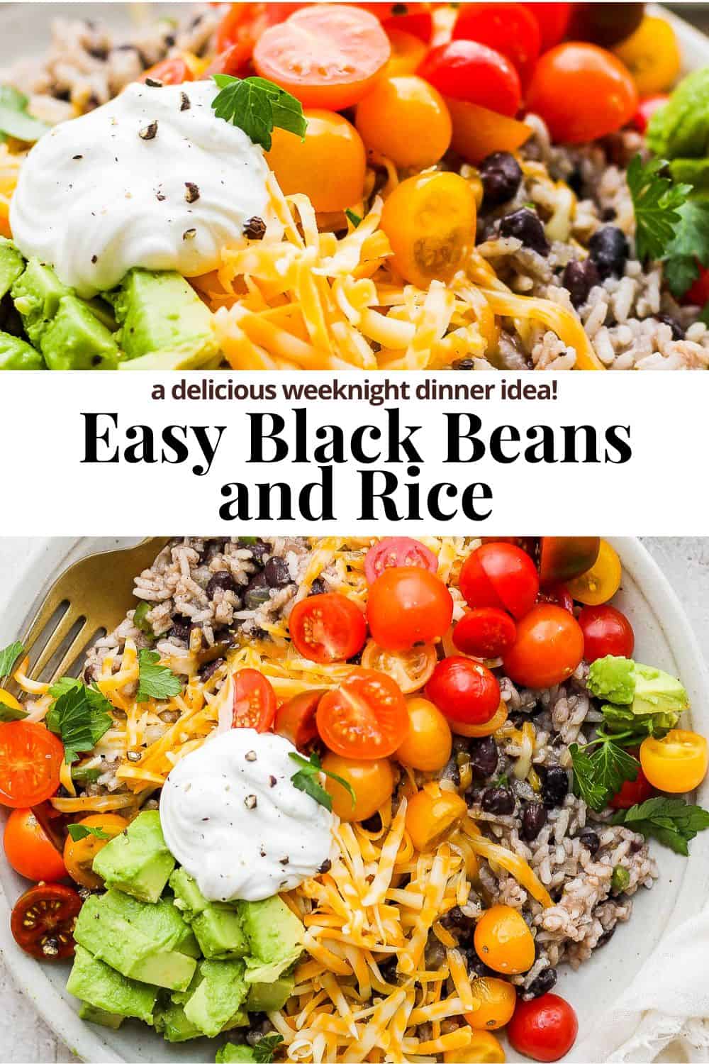 Pinterest image for black beans and rice.