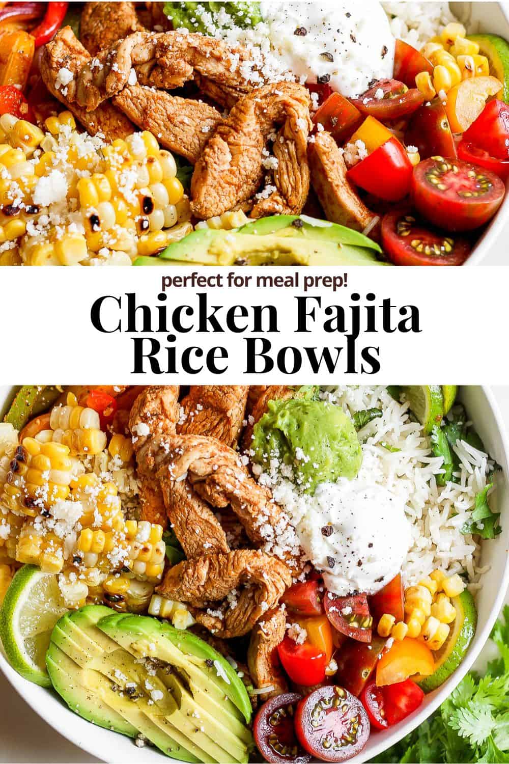 Pinterest image for chicken fajita bowls.
