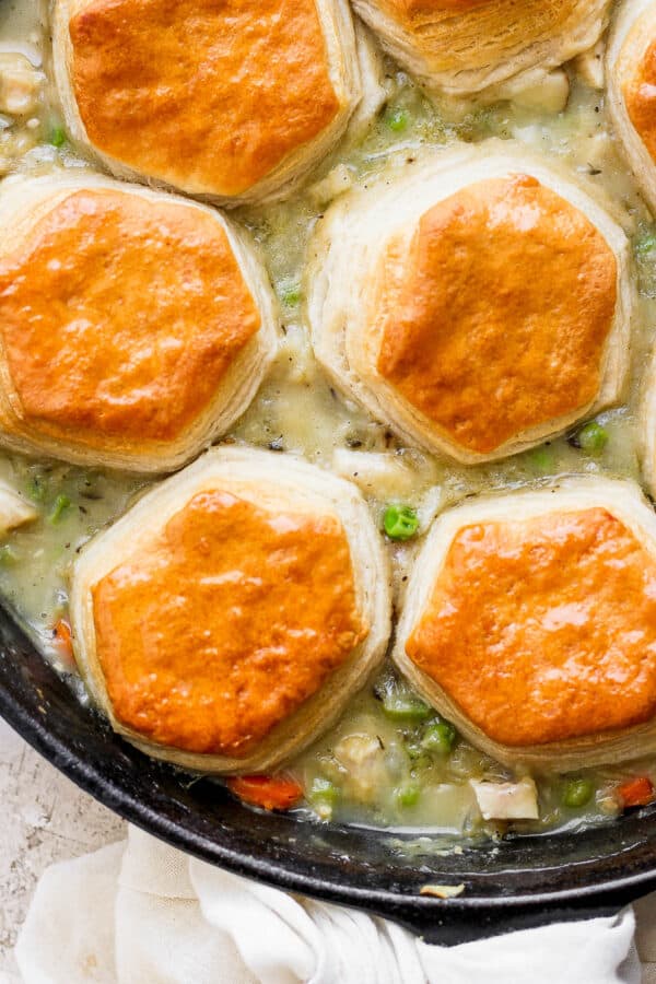 Chicken Pot Pie with Biscuits - The Wooden Skillet