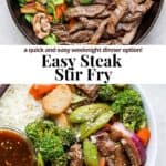 Pinterest image for the best steak stir fry recipe.