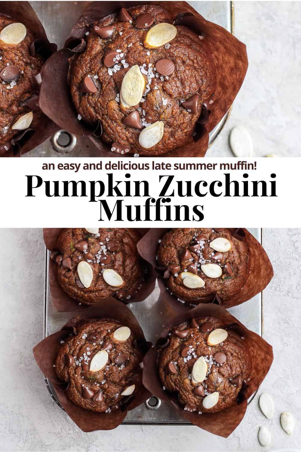 Pinterest image for pumpkin zucchini muffins.