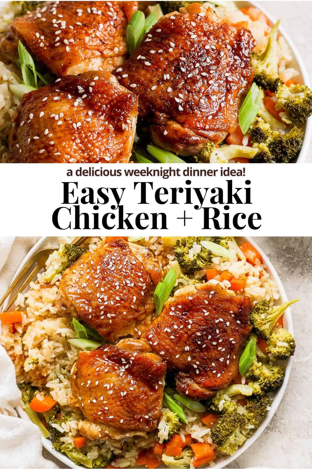Pinterest image for teriyaki chicken and rice.
