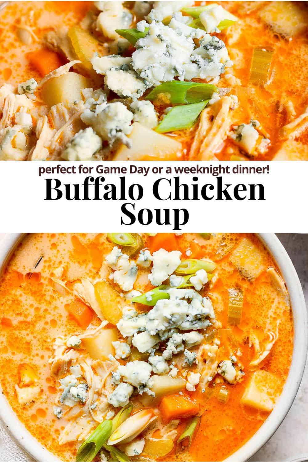 Pinterest image for buffalo chicken soup.