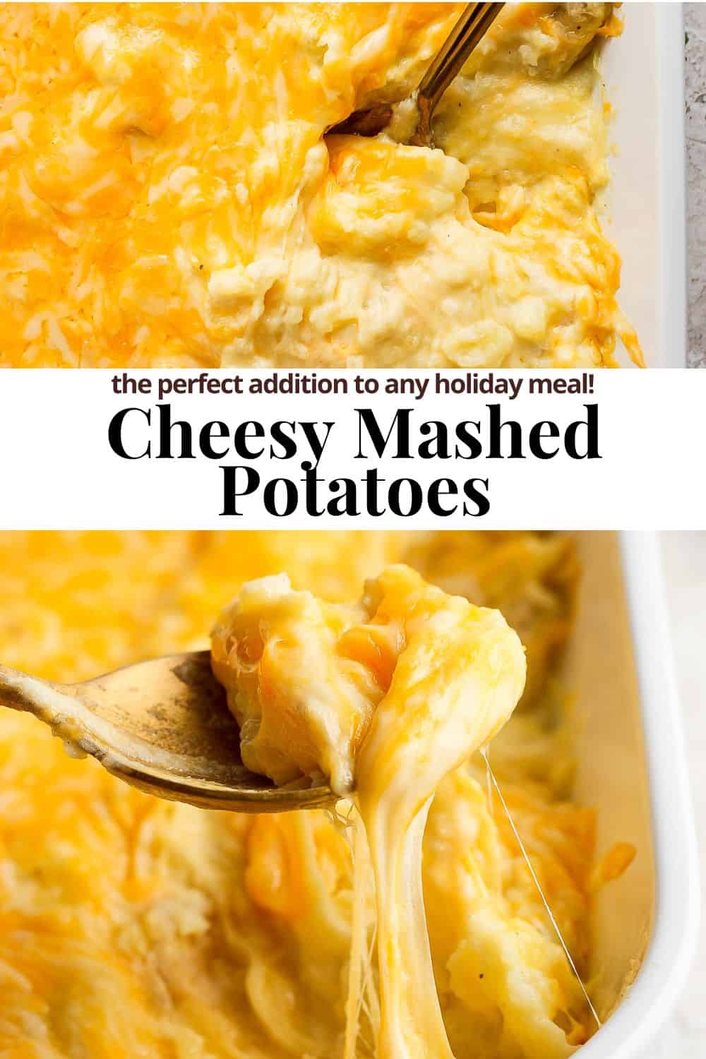 Pinterest image for cheesy mashed potatoes.