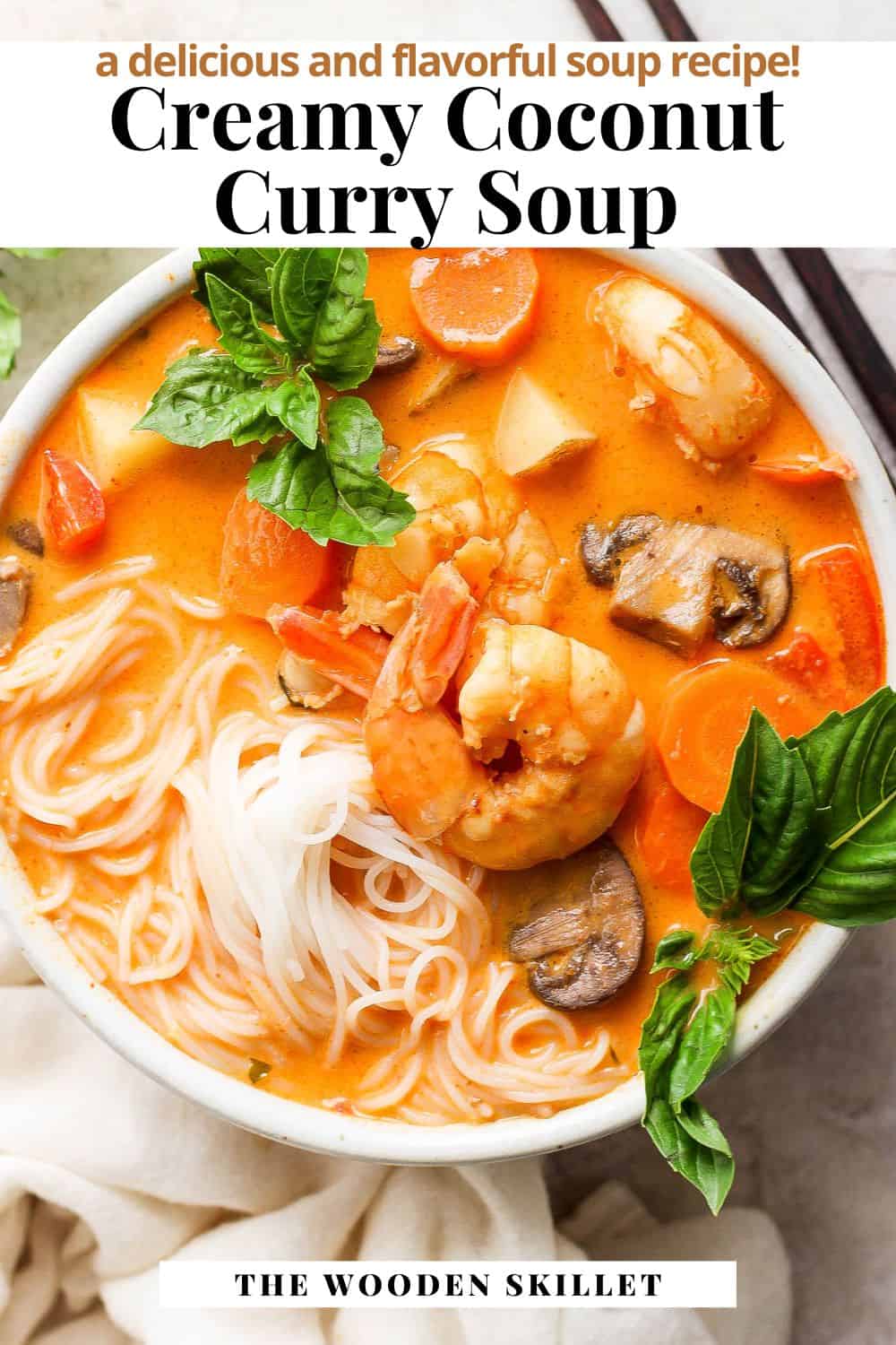 Pinterest image for coconut curry soup.
